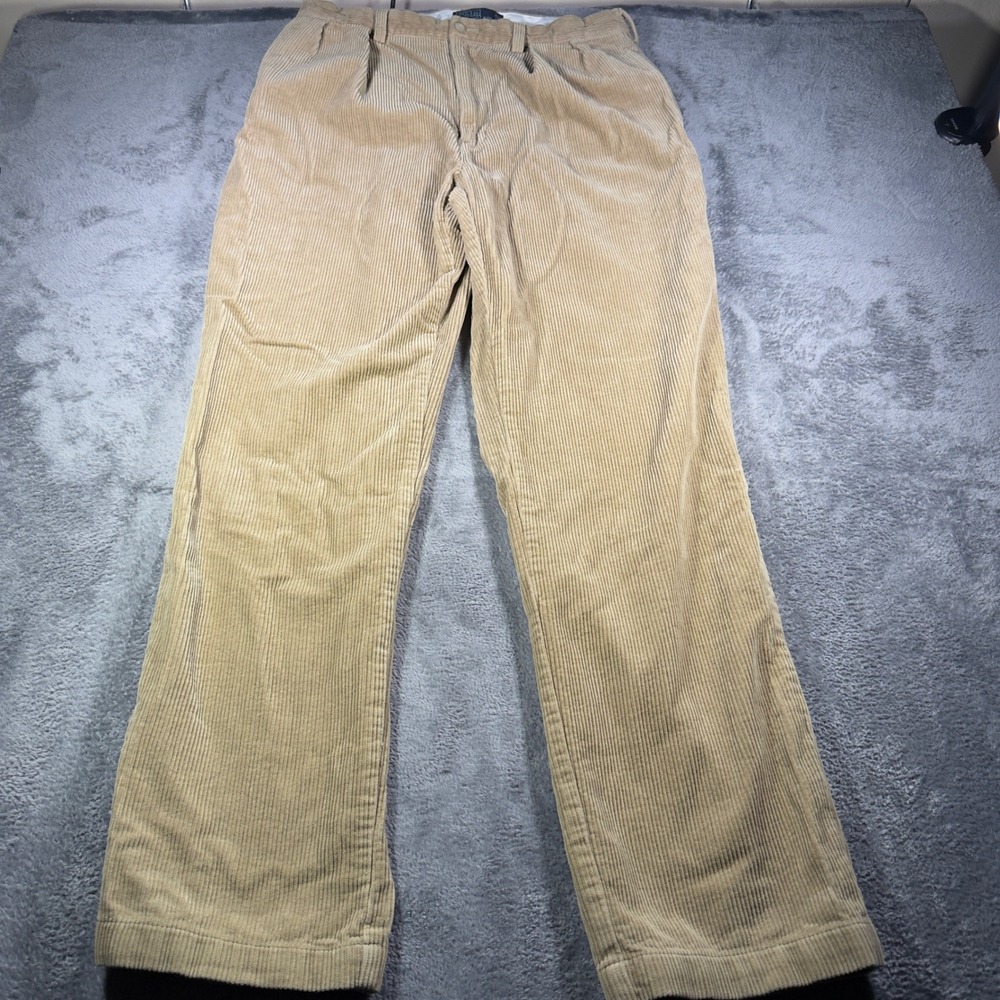 Polo Ralph Lauren Andrew Pant Tan Corduroy Pleated Trousers Mens 36x34 Khaki